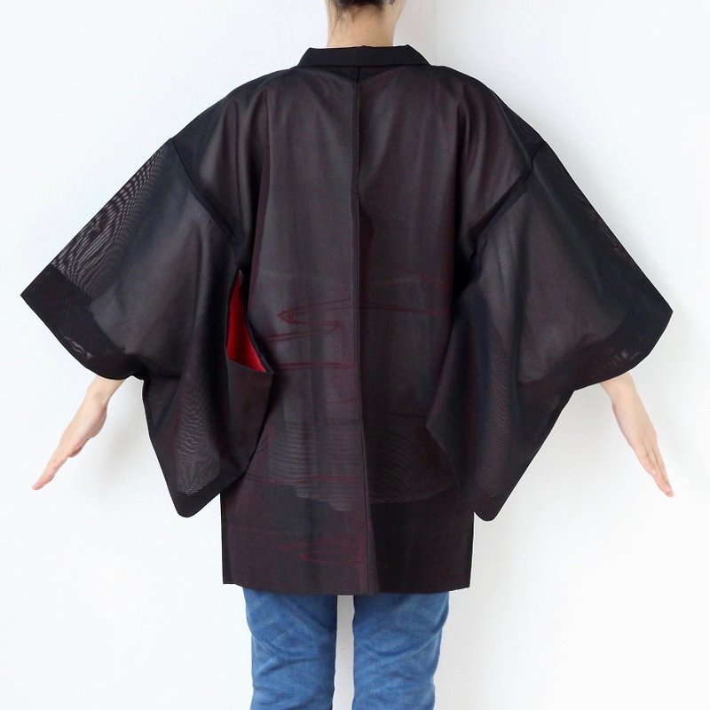 summer kimono, unique jacket, authentic kimono, kimono /3660 - เสื้อแจ็คเก็ต - เส้นใยสังเคราะห์ สีดำ