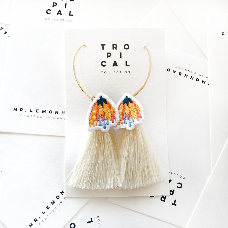 yellow flower with white tassel Earrings - Earrings & Clip-ons - Polyester White