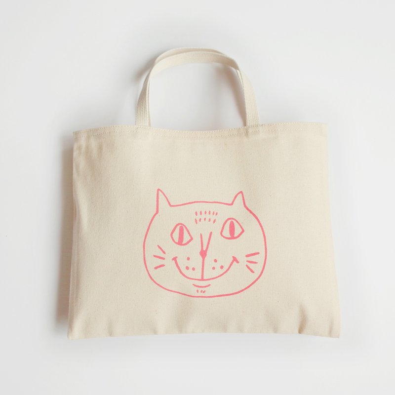 Handmade / Canvas Tote Bag / Eco Bag / Two-cup Beverage Bag / Pussy Mouth Cat / Pink / On Sale - กระเป๋าถือ - ผ้าฝ้าย/ผ้าลินิน สึชมพู