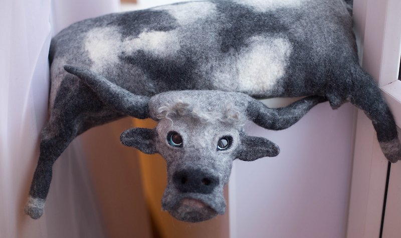 bull pillow toy felted - Pillows & Cushions - Wool Gray