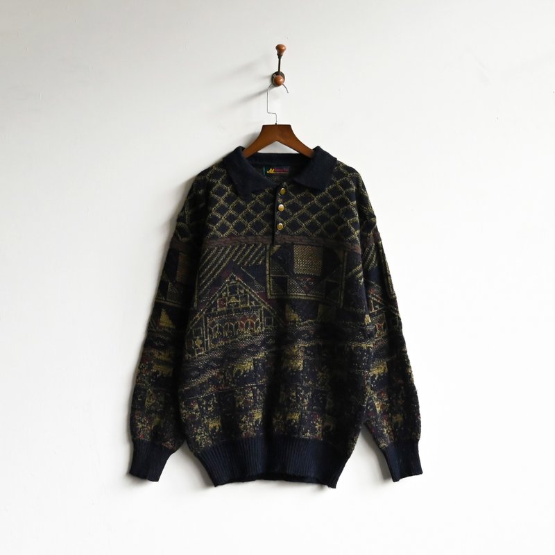 [Egg Plant Vintage] Silent Night Woven Loose Vintage Sweater - สเวตเตอร์ผู้หญิง - ไฟเบอร์อื่นๆ 