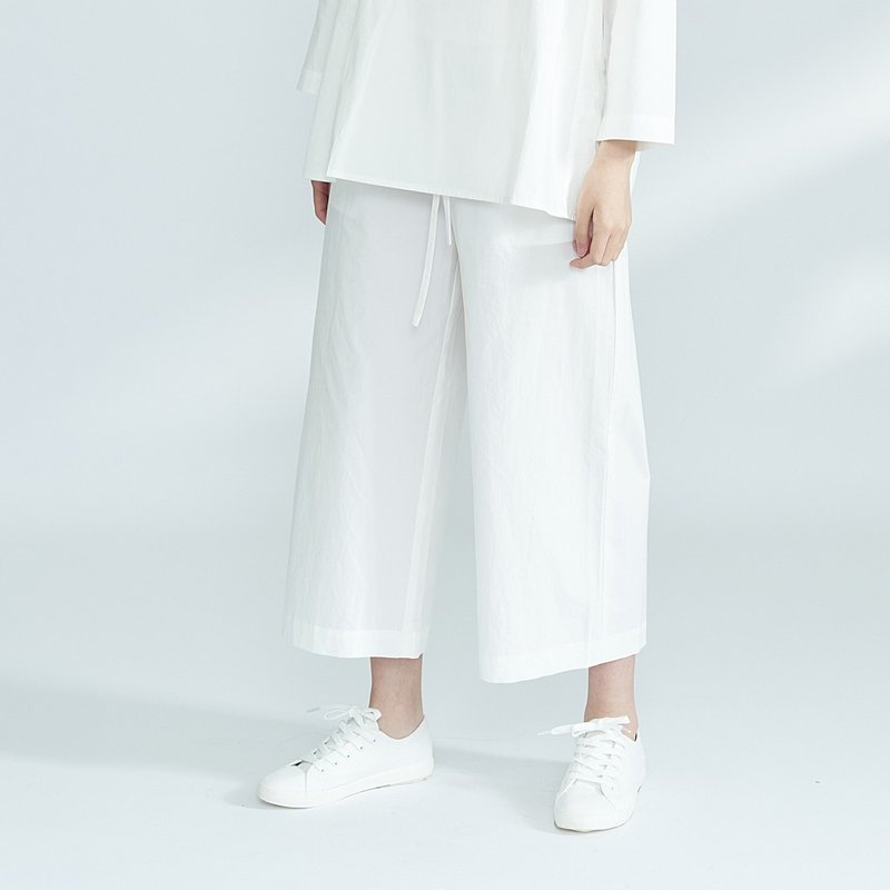 White cotton summer home wide pants sun protection legging trousers P210130W - กางเกงขายาว - ผ้าฝ้าย/ผ้าลินิน ขาว