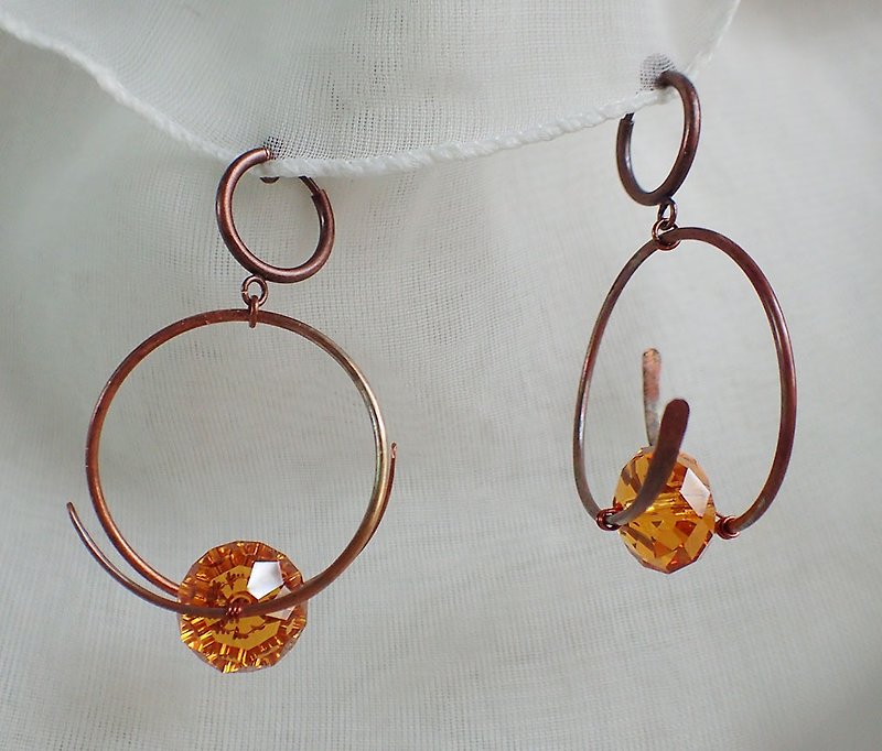 施華洛世奇元素 & 耳圈夾耳環(一對) - 耳環/耳夾 - 玻璃 橘色