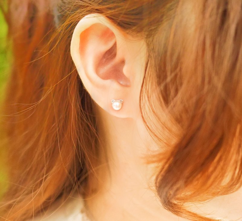 925 Sterling Silver X freshwater pearl【Cat Ear Earrings 】American Curl、Scottish  - ต่างหู - เงินแท้ สีเงิน