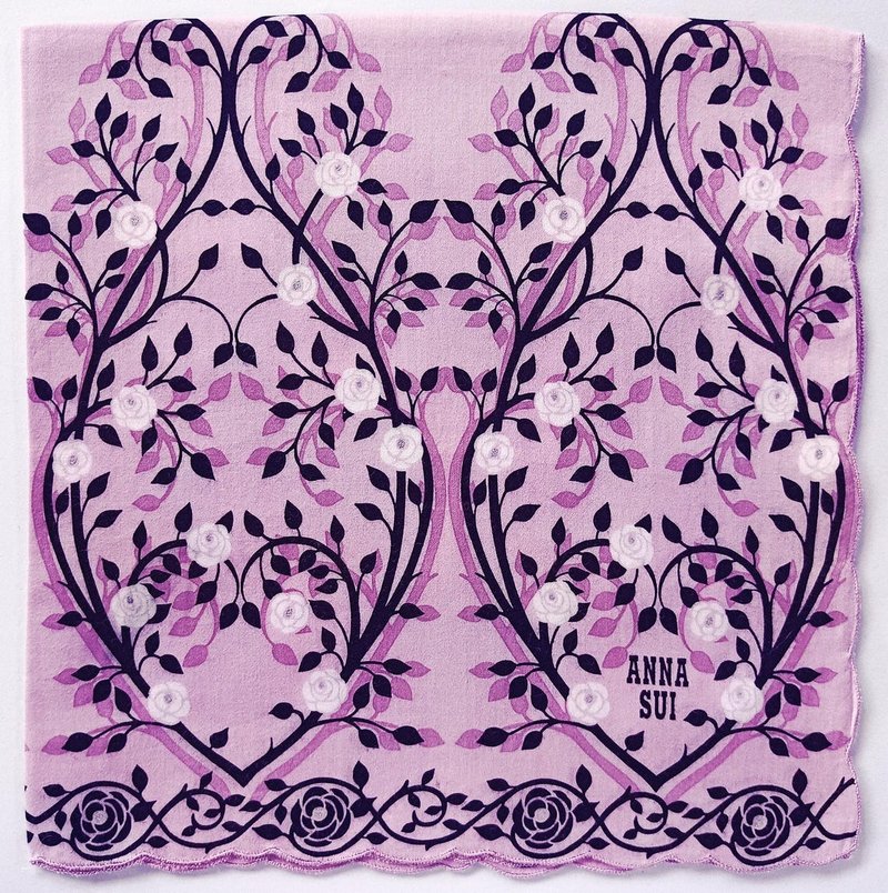 Anna Sui Vintage Handkerchief Roses Vine 19.5x 19.5 inches - Handkerchiefs & Pocket Squares - Cotton & Hemp Purple