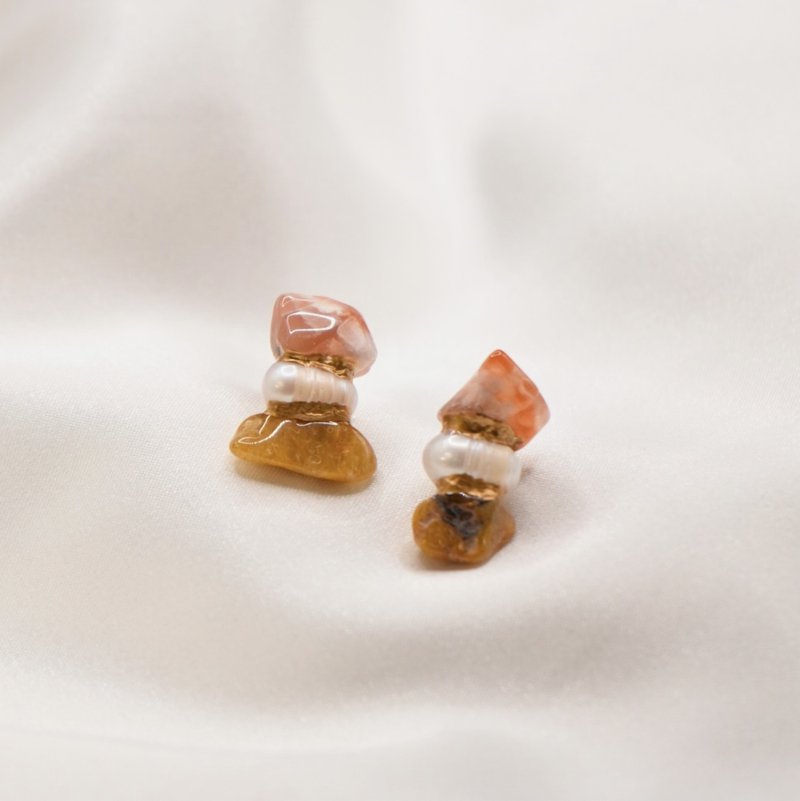 韻采 不對稱獨一無二金繼飾品 - 耳環/耳夾/耳骨夾 - 半寶石 粉紅色