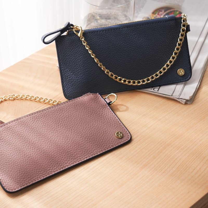 DOT cowhide hand chain small bag-dry rose/navy blue - อื่นๆ - หนังแท้ หลากหลายสี