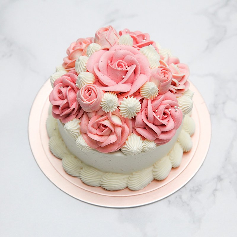 新鮮食材 蛋糕/甜點 粉紅色 - 【母親節蛋糕】4吋粉色小捧花/玫瑰花/生日蛋糕/捧花蛋糕/5天後發