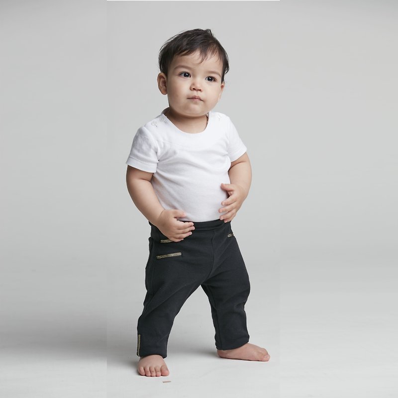 Fashion zipper pants (white/black/grey) - Pants - Cotton & Hemp Black