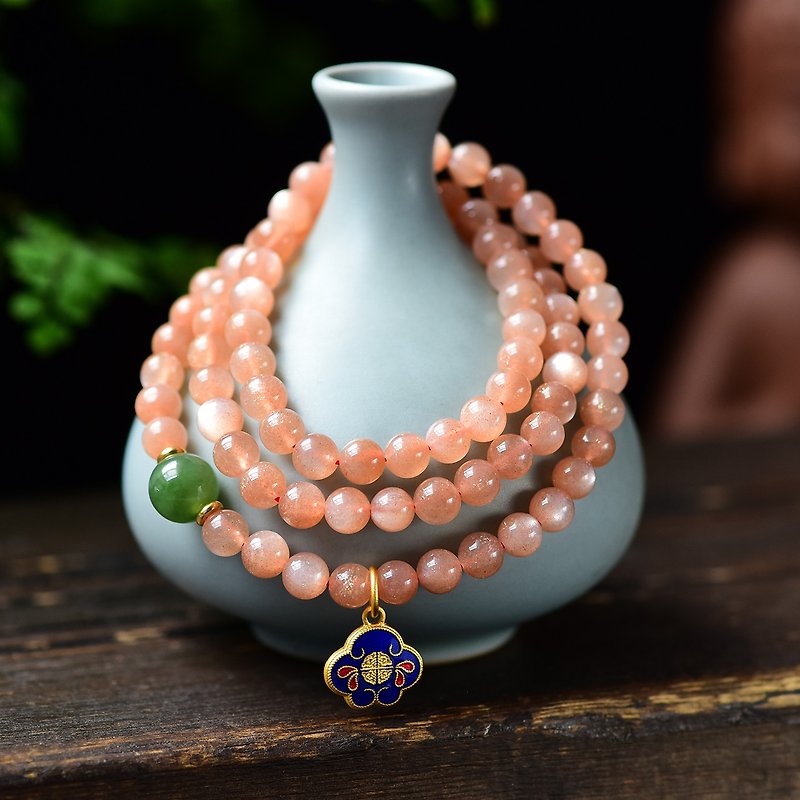 Quality natural Stone three times gold bracelet decorated with orange sun Jasper cloisonne pendant over the United States to get started - สร้อยข้อมือ - เครื่องเพชรพลอย 