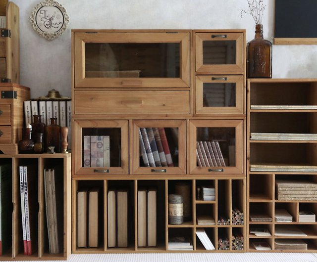 Ancient Plain White Glass Log Three, Locker Bookcase With Storage Drawers