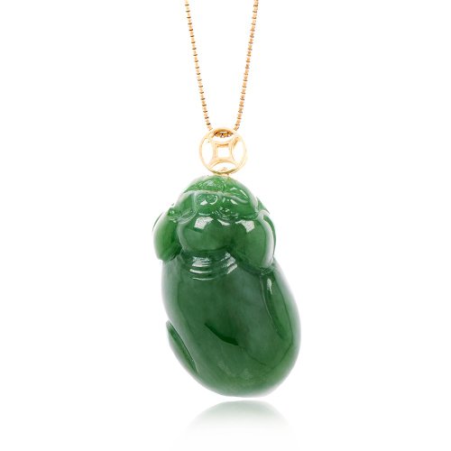 正佳珠寶 Gemsrich Jewelry 【正佳珠寶】和田碧玉 頂級老礦碧玉 豬寶寶 9g 碧玉吊墜 18K金夾