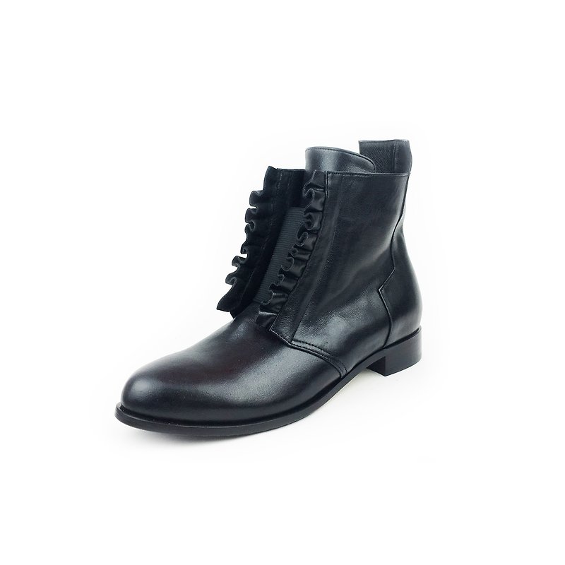 The Deep - sea anemones - Black Leather Handmade *Boots* - Women's Booties - Genuine Leather Black