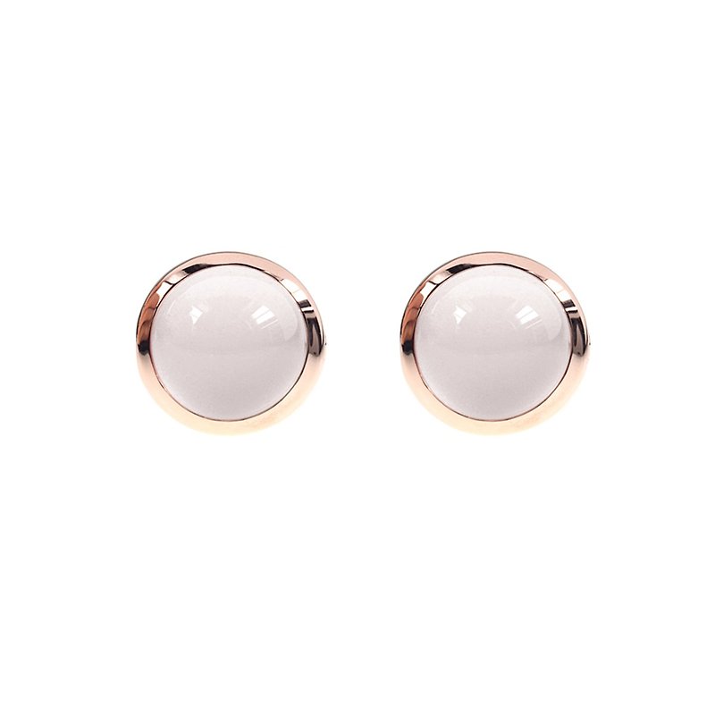 Lucky Stone Series- White Agate mounted 925 silver with rose gold plated earring - Earrings & Clip-ons - Crystal White