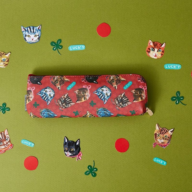 7321 娜塔莉皮革拉鍊筆袋-幸運貓,73D87165 - 鉛筆盒/筆袋 - 真皮 紅色