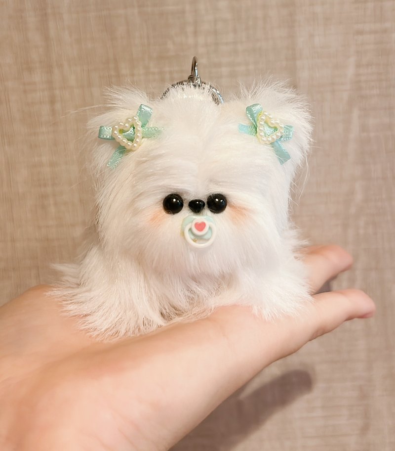 手做娃娃-長毛馬爾濟斯寶寶 - 鑰匙圈/鑰匙包 - 棉．麻 白色