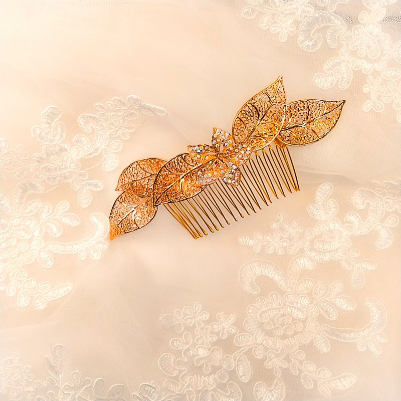 Wear a happy decoration - the bride comb. French comb. Wedding buffet - Bauhinia - เครื่องประดับผม - โลหะ สีทอง