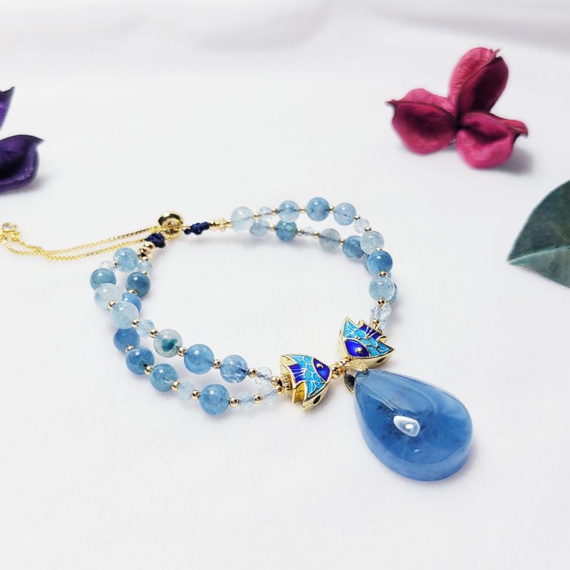 海藍寶 魔鬼藍 淨體 飄花 琺瑯 如魚得水 智慧 2股手鍊 單品 禮物 - 手鍊/手環 - 寶石 藍色