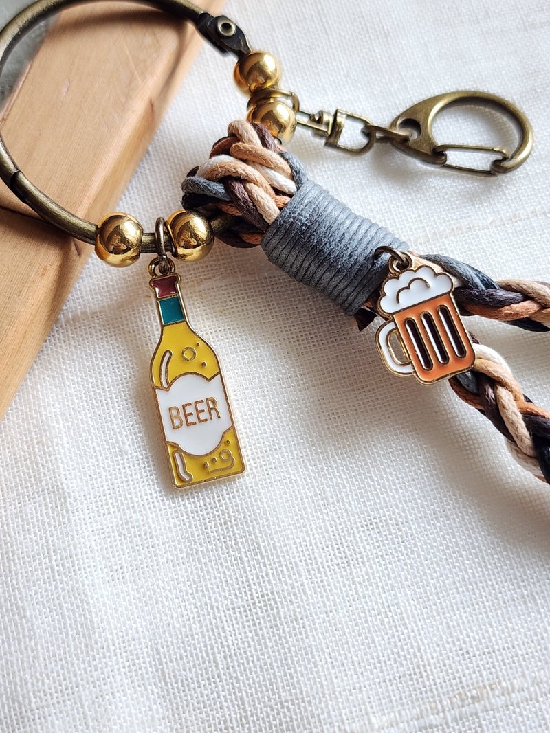 Paris*Le Bonheun. Happy handiwork. Life. Drinking buddies. Braided key ring hand - Keychains - Other Metals Gold