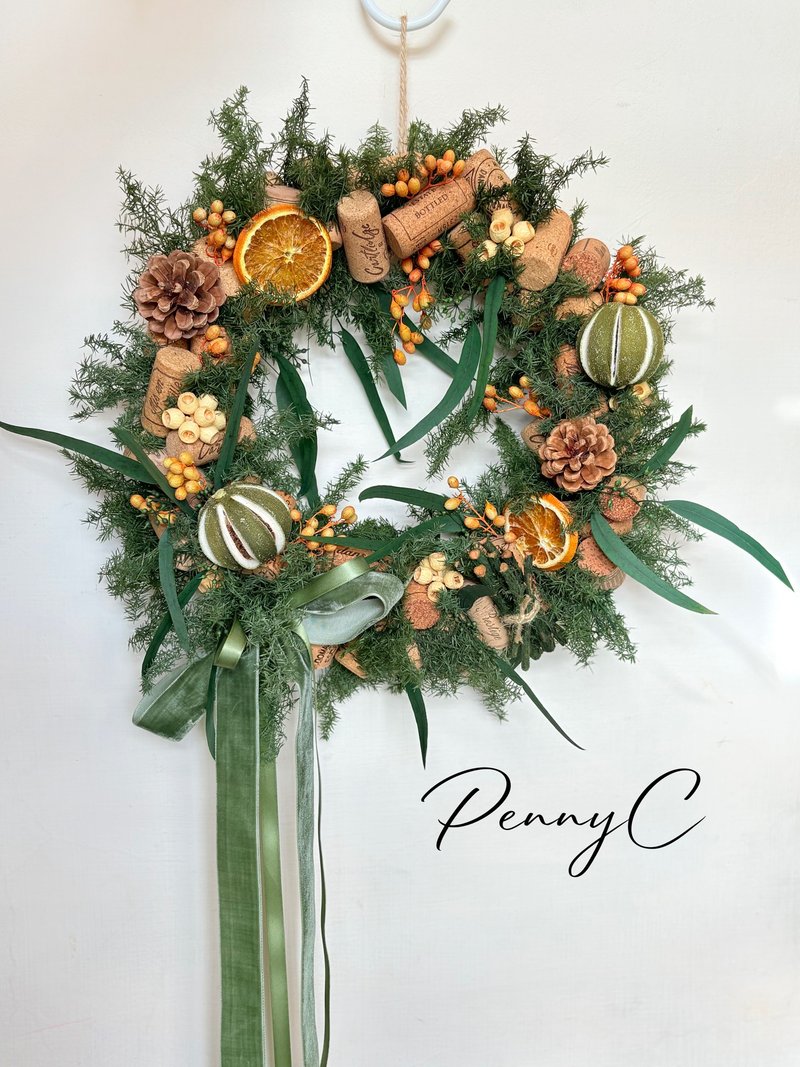 紅酒軟木塞聖誕花圈 聖誕藤圈 聖誕掛飾 永生花 乾燥花 天然果實 - 乾燥花/永生花 - 植物．花 