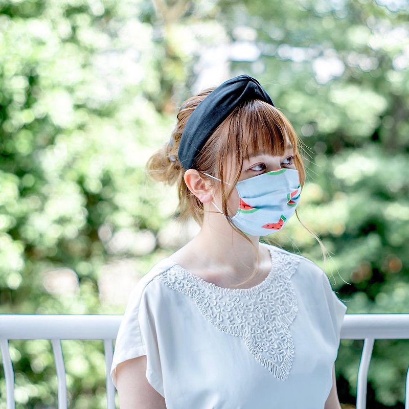 手工立體口罩 可洗滌 日本製純棉二重紗布 西瓜 淺藍色 成人 - 口罩/口罩收納套 - 棉．麻 藍色