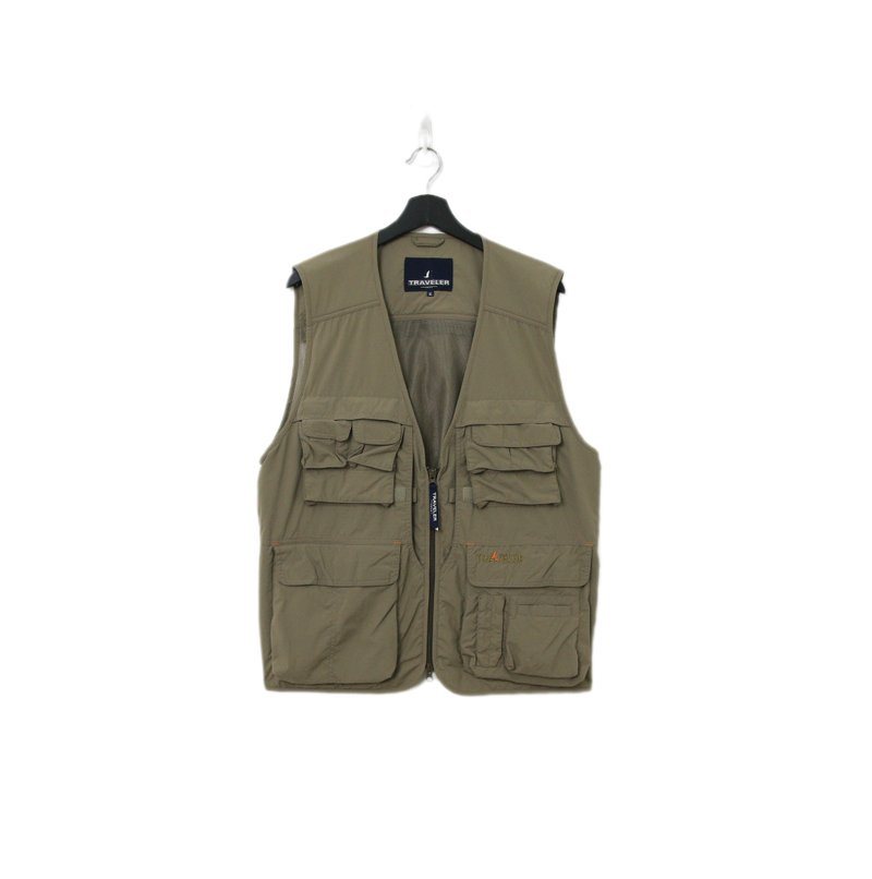 Back to Green-經典釣魚背心 淺灰綠 網格 v-31/vintage vest - 背心/無袖上衣 - 聚酯纖維 