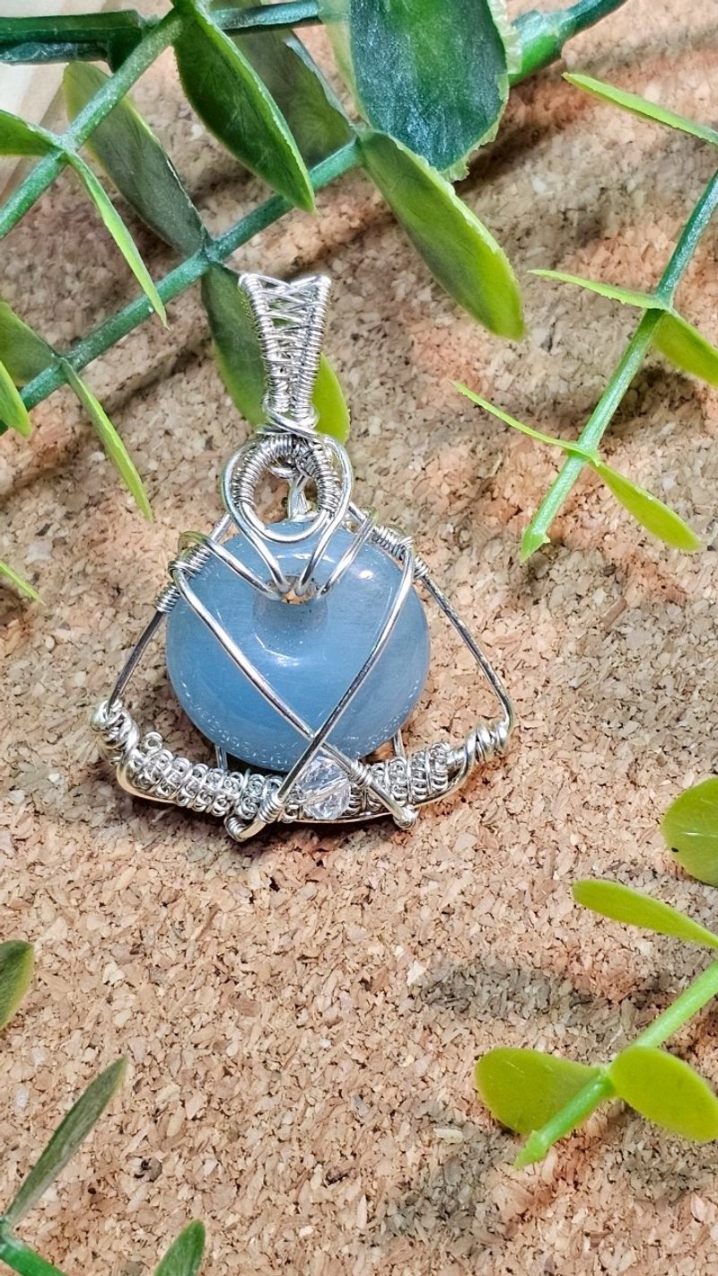 【葉綠舒手作】平安遂願 /金屬線編織/節日/禮物/飾品/項鍊/手作 - 項鍊 - 銅/黃銅 藍色