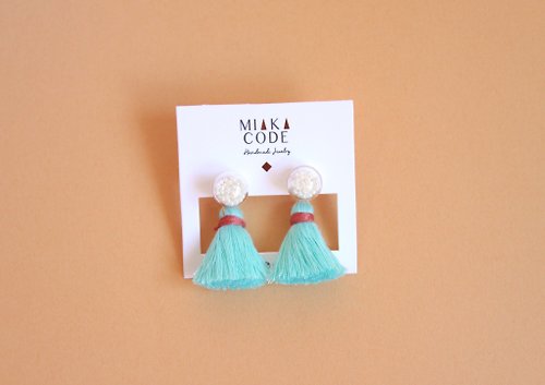 MIAKA CODE 。Handmade & Fashion 10mm透明玻璃球 珍珠 拼色(蘋果綠橙啡系) 流蘇 耳環/耳夾