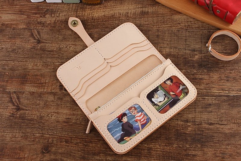 [Tangent School] Handmade two-fold photo holder detachable long women's wallet 012 original color - Wallets - Genuine Leather 