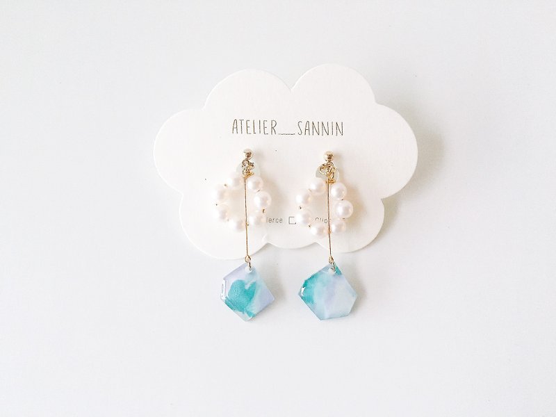 Soft candy series - pearl lollipop drape hand-painted two wearing handmade earrings ear pin / ear clip - Earrings & Clip-ons - Other Materials Blue