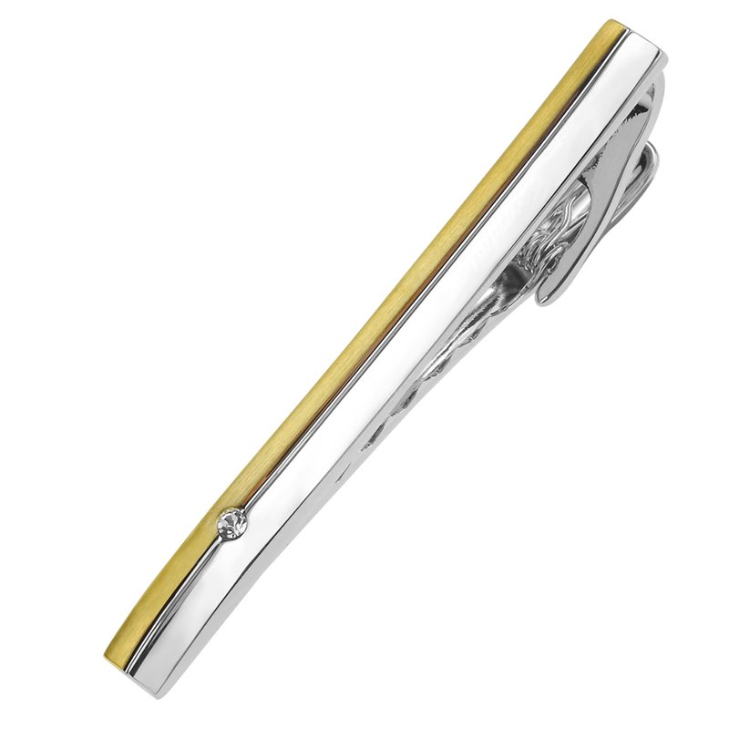 60mm Silver and Brush Gold Crystal Wavy Tie Clips - เนคไท/ที่หนีบเนคไท - โลหะ หลากหลายสี