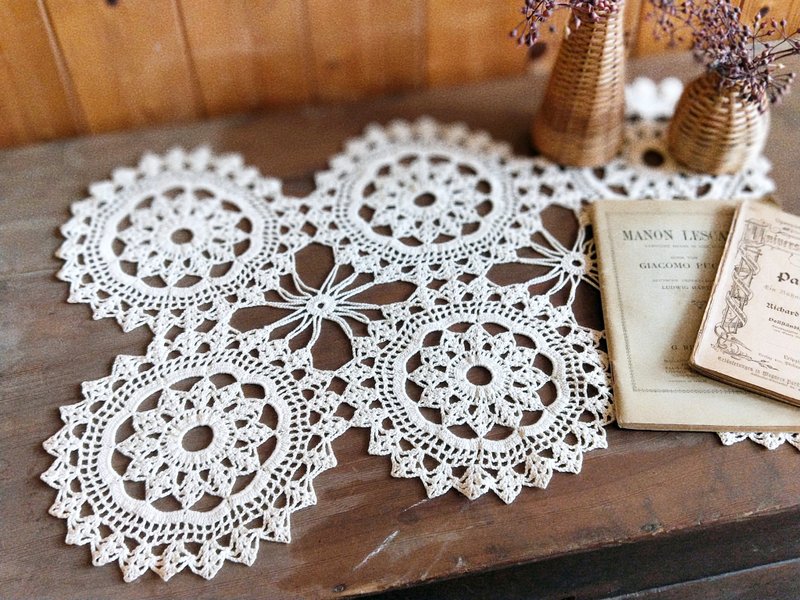 [Good day fetish] European vintage/antique antique handmade crochet lace piece 020 - ของวางตกแต่ง - ผ้าฝ้าย/ผ้าลินิน ขาว