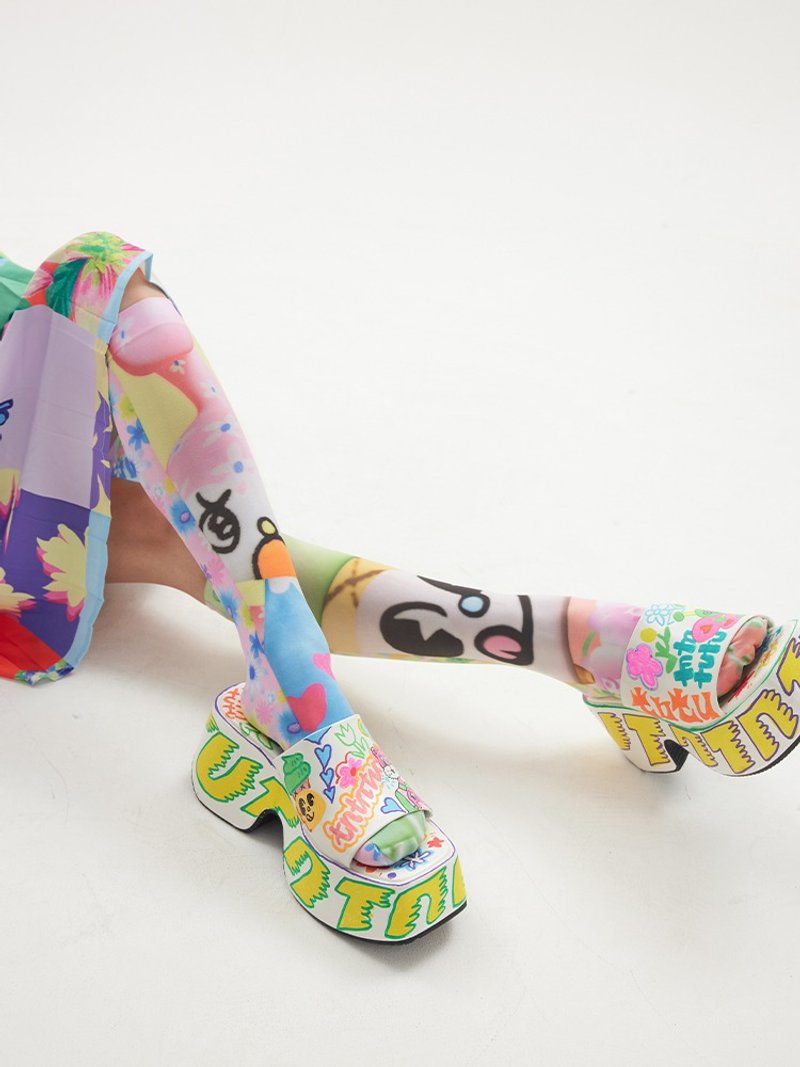 Asymmetric children's print reversible floral calf socks thin section - Socks - Other Materials Multicolor