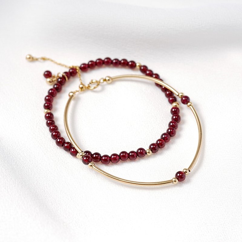紅顏 未時斯裏蘭卡天然石榴石酒紅水晶手鏈鐲珠14k包金不褪色女 - 手鍊/手環 - 其他金屬 