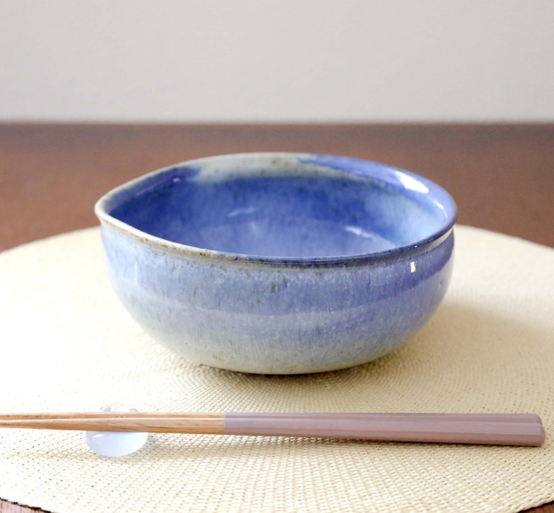 Ash and lapis lazuli glaze drip bowl - ถ้วยชาม - ดินเผา สีน้ำเงิน