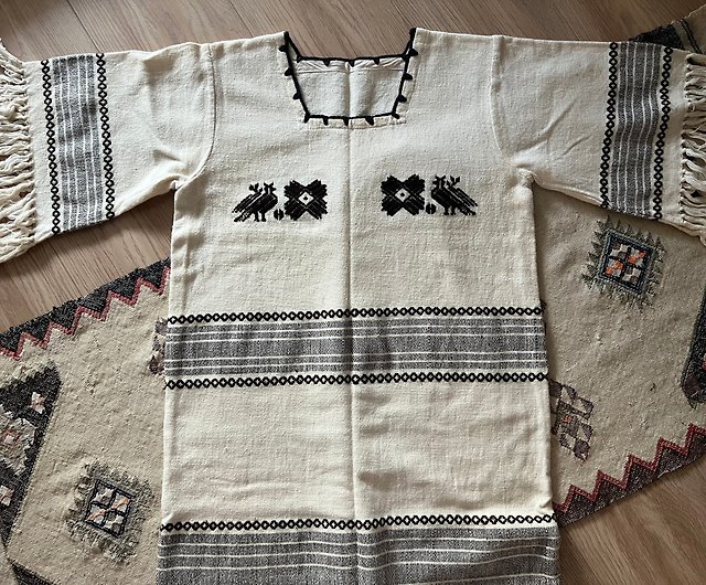 ヴィンテージヒッピーメキシコ手織り刺繍ロングトップ - ショップ