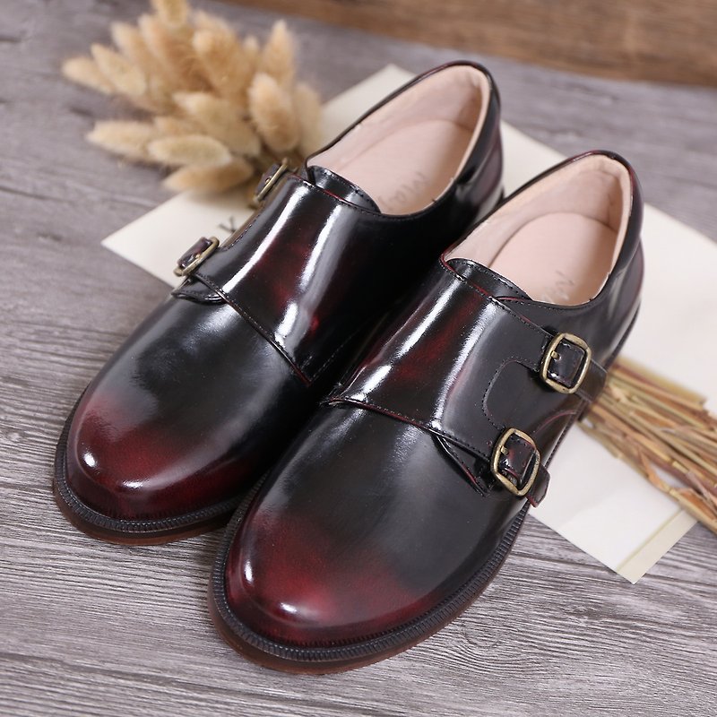 Maffeo high-quality leather sole saddle leather sense and fashionable Oxford shoes Monk shoes discount - รองเท้าอ็อกฟอร์ดผู้หญิง - หนังแท้ สีแดง