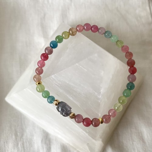 Rainbow Dream Crystal 螢光色系 紫色碧璽小兔兔 彩虹碧璽手鏈 設計水晶款式