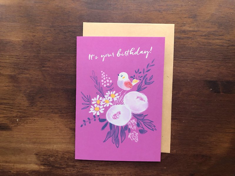 Bird bouquet birthday card - การ์ด/โปสการ์ด - กระดาษ สึชมพู