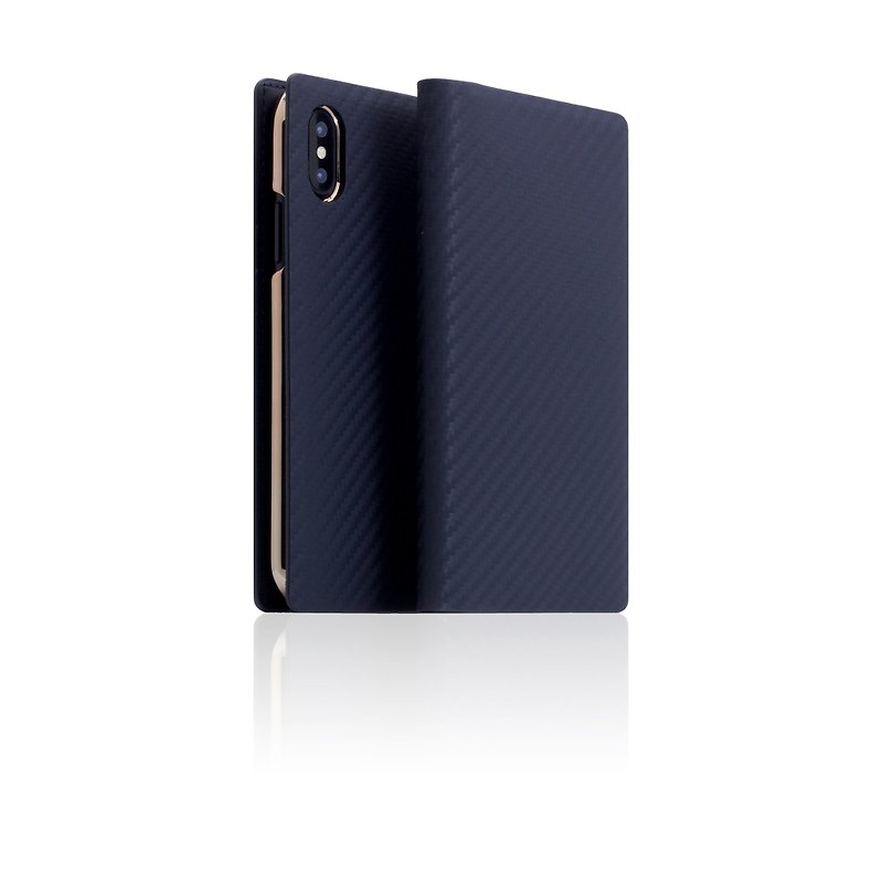 SLG Design iPhone X D+ ICL Luxury Carbon Fiber Top Leather Side Leather Case - Navy - เคส/ซองมือถือ - หนังแท้ สีน้ำเงิน