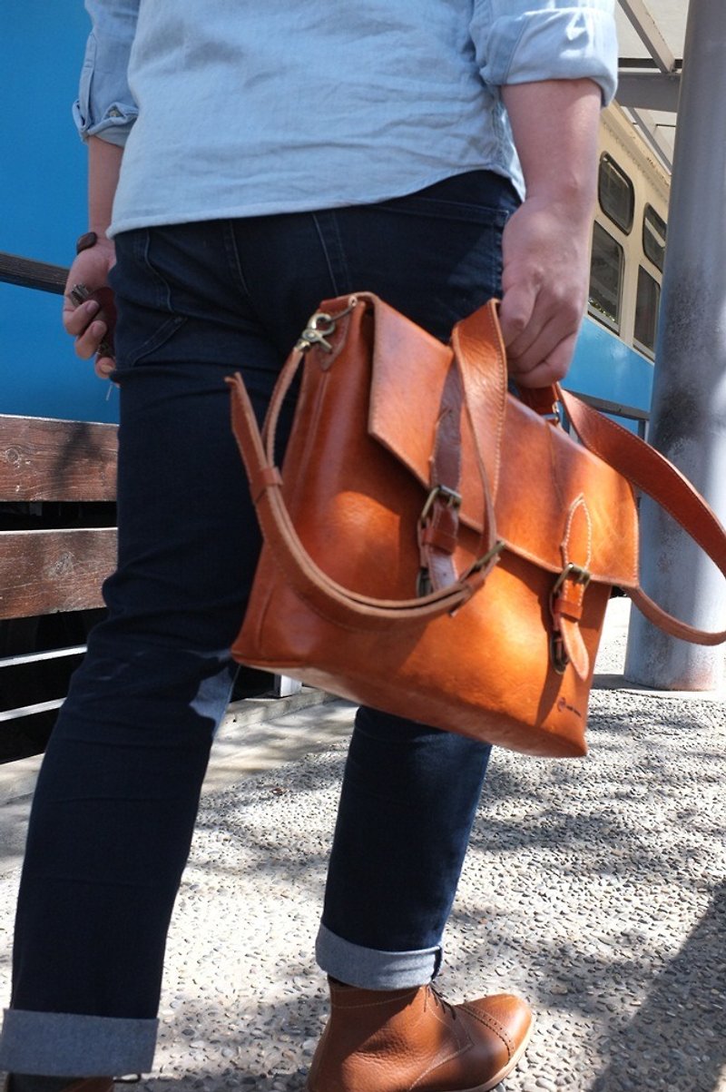 Second generation red leaf deer skin briefcase (scar) - Briefcases & Doctor Bags - Genuine Leather Brown