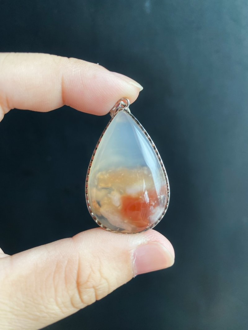 櫻花瑪瑙 牛血紅 冰透 溫柔 漸層花 S925銀鑲拖 天然石 項鍊 - 項鍊 - 水晶 紅色
