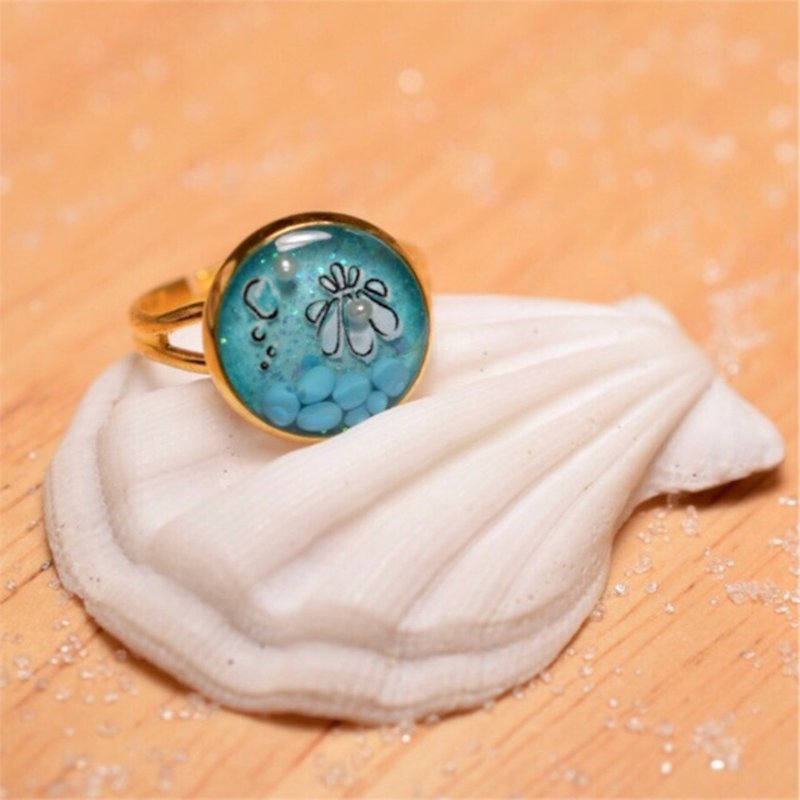 Deep Blue Sea simulate Water Decorate with Tiny Blue Stone who love Beach & Sea - General Rings - Resin Blue