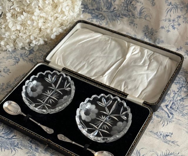 40460-法國古董水晶碟鍍銀湯匙套裝JSVS 古董家飾選物店｜盤子/餐盤/盤