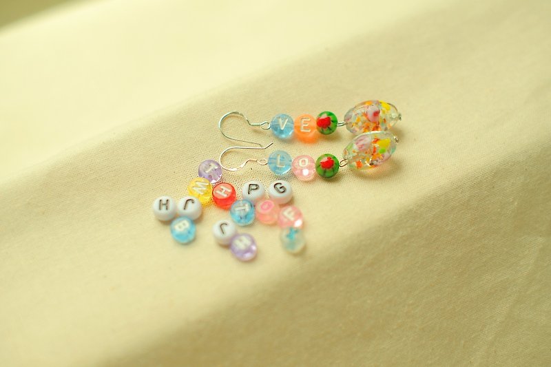 925 Silver The Most Colorful Prayer Handmade Glass Charm Earrings - Earrings & Clip-ons - Glass Multicolor