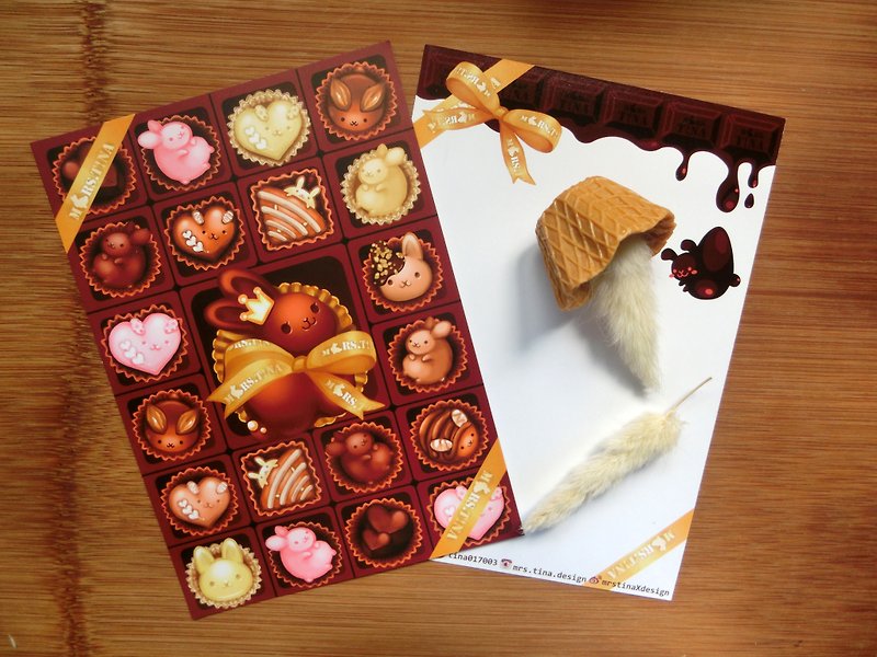 Postcard-Chocolate Bunny - การ์ด/โปสการ์ด - กระดาษ สีนำ้ตาล