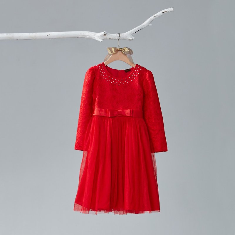 Flower girl lace dresses - ชุดเด็ก - เส้นใยสังเคราะห์ สีแดง