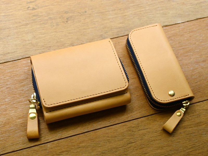 【 Combo Pack 】Leather Key Case and Wallet ( Custom Name ) - Keychains - Genuine Leather Yellow