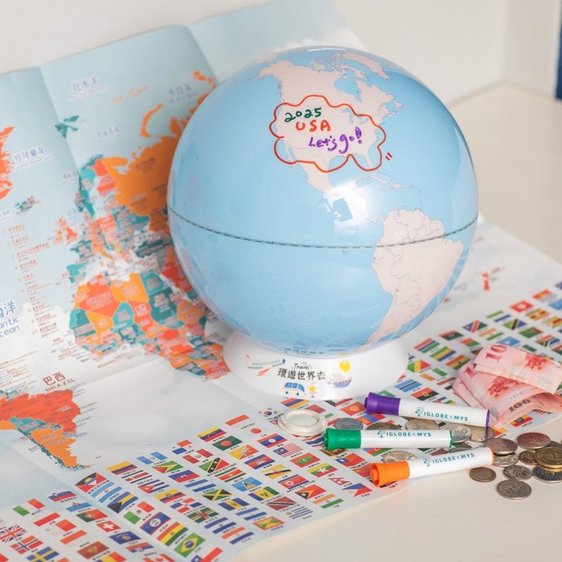 SkyGlobe 10-inch whiteboard money box with whiteboard pen globe - ของวางตกแต่ง - โลหะ สีน้ำเงิน