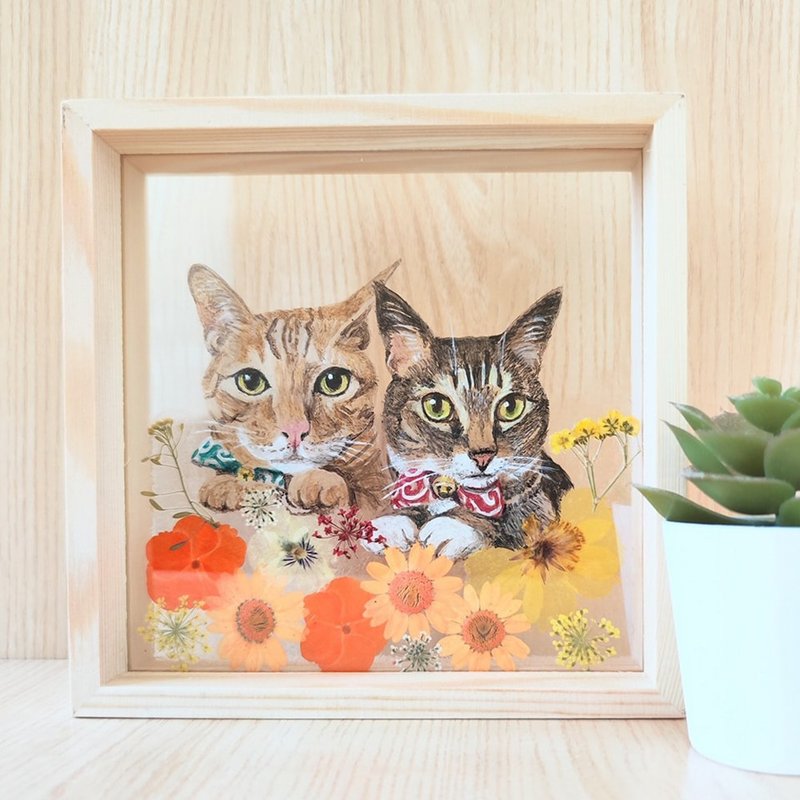 [Customized] Pet cat-dried flower embossed-transparent film photo frame-one or two- - Picture Frames - Plastic 